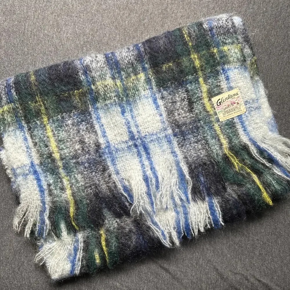 Vintage Glentana Scotland Mohair Wool Shawl Scarf 72x17 Fringe Gordon Tartan